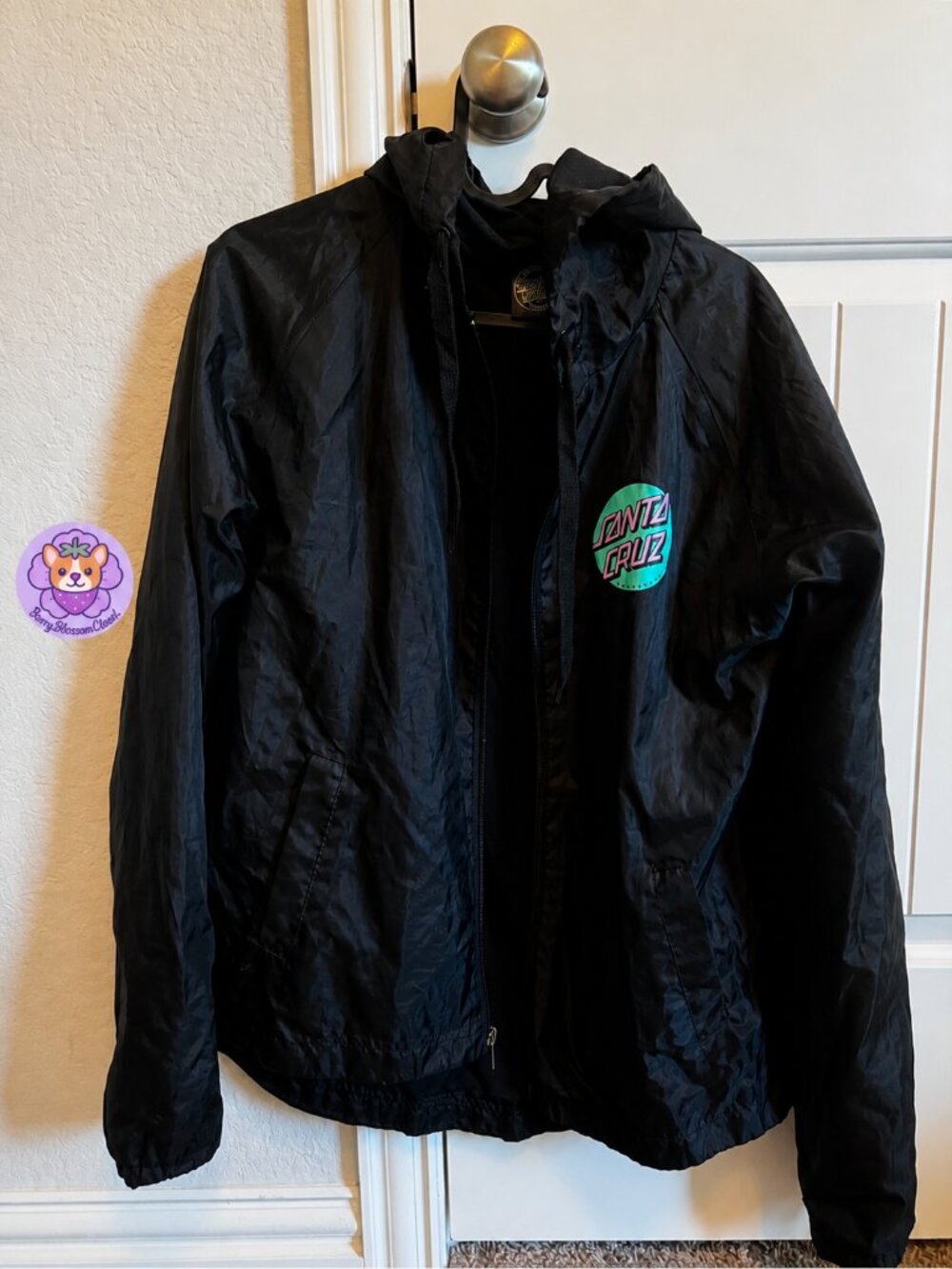 Santa Cruz Skateboards Black Hooded Windbreaker Jacket Medium M